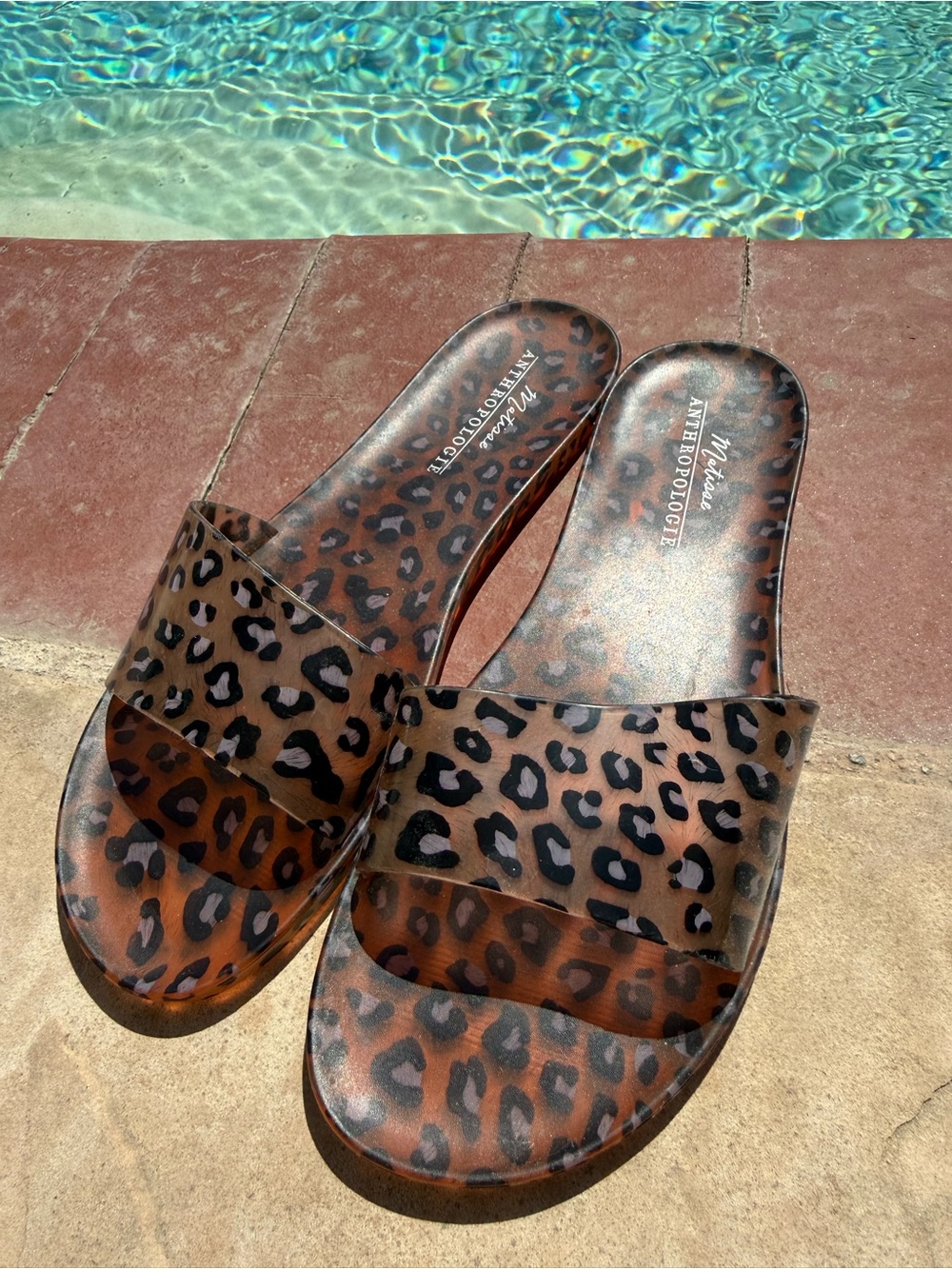 Matisse x Anthropologie Leopard Print Clear jelly Slide Sandals in brown leopard